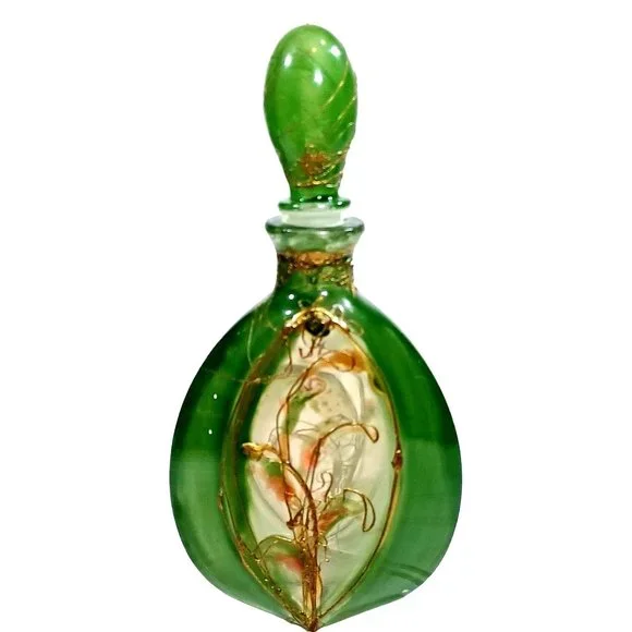 Antique French Glass Perfume Bottle Poss. Daum Nancy Jade Green 24k Gold Vintage - Picture 2 of 13